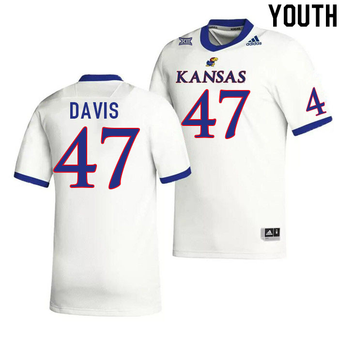 Youth #47 Jacoby Davis Kansas Jayhawks College Football Jerseys Stitched Sale-White - Click Image to Close